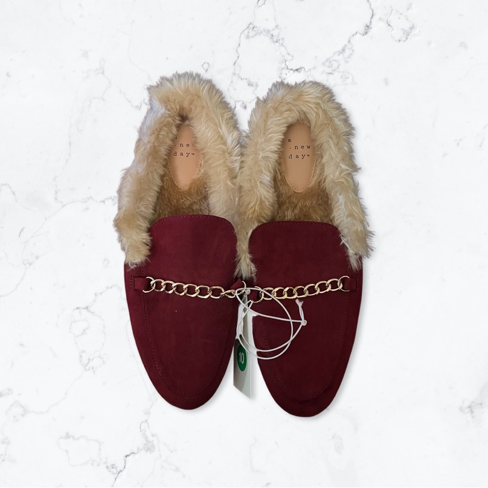 A New Day Faux Fur Mules - Size 10, New with tags